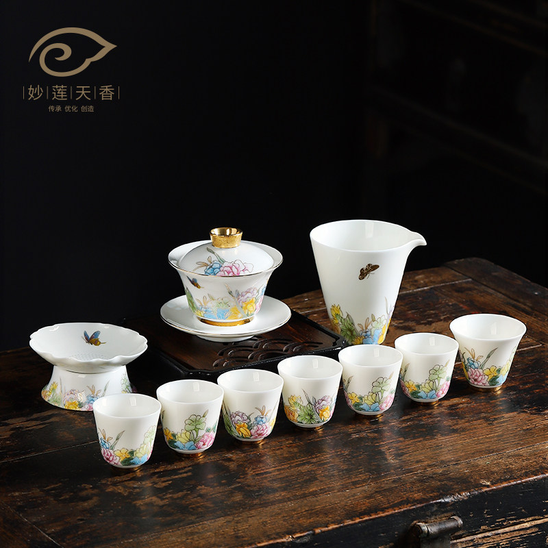 Wonderful Lotus Flowers tea Set Gongfu Tea Cup Home Office Guest Ceramic Tea tea Set Courtesy Kit