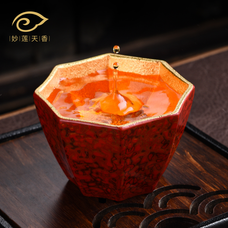 Wonderful Lotus Tianjin Handmade Purple Sand Master's Cup GOLD LARGE LACQUER ANISE GOLD CUP TASTING CUP FOR HOME DELIVERY UPSCALE COLLECTION
