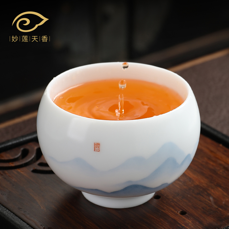 Miaolian Tianxiang Dehua White Porcelain Landscape Zen Jingzhiyuan Master Cup Mutton Jade Tea Cup Individual Single Cup Men and Women
