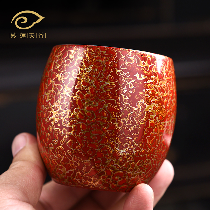Wonderful Lotus Tianxiang Red Large Lacquer Master's Cup Ceramic Upscale Goat Fat Jade Porcelain Personal Cup Single Cup Personal Special Cup