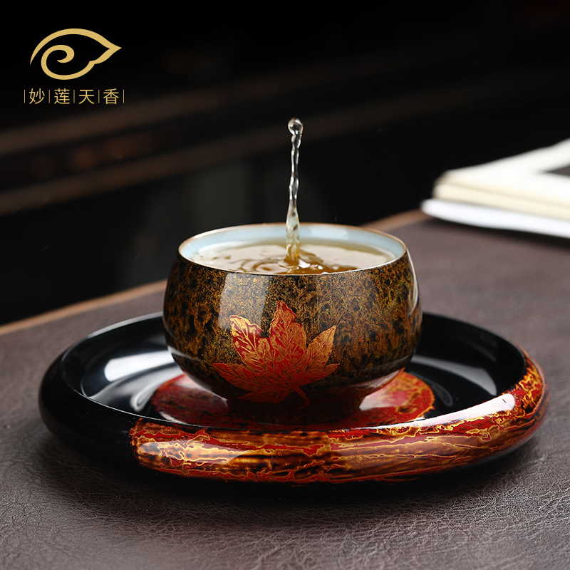 Miaolian Tianxiang Ceramics Large Lacquer Ru Kiln Craft Tea Set Maple Leaf Master Cup Handmade Tea Cup Single Cup Personal Cup