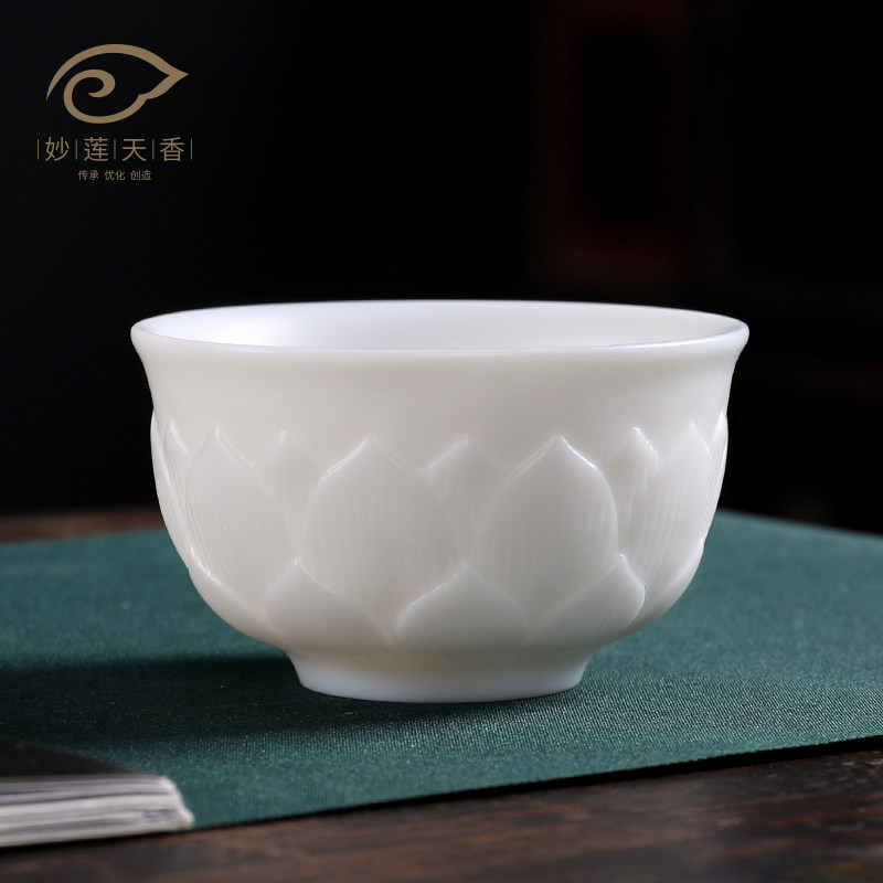 Inexplician Sky Fragrant Defied White Porcelain Tea Cup single cup Ceramic Pint Cup Master Cup single Lotus Gongfu Tea Large number