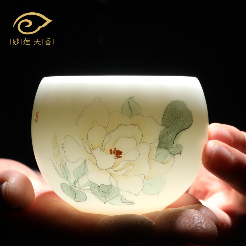 Inexplician Sky Balsamic Goat Fat Jade Porcelain Rohan Cup Handpainted Ceramic Master's Cup Single Cup Tea Cup Men And Women Tea Cup