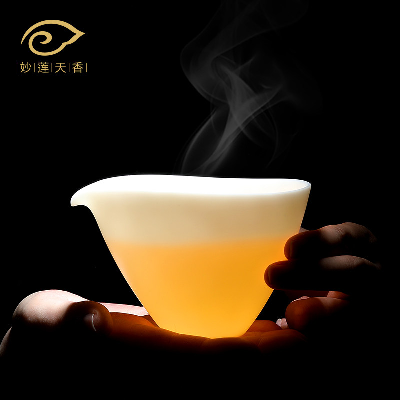 Miaolian Tianxiang Dehua mutton fat jade porcelain pure white handmade justice cup kung fu tea set simple accessories tea sea tea set