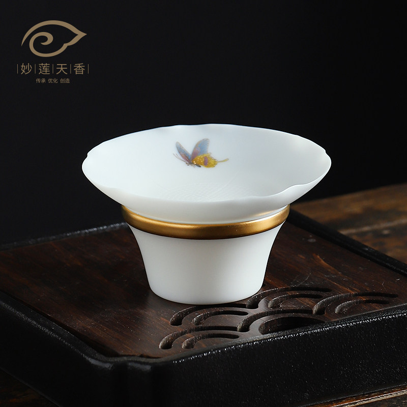 Wonderful Lotus scents Flowers God Filter Screen screen Tea Drain Tea Bucket Tea Netting Fair Cup Home White Porcelain Tea Set Accessories