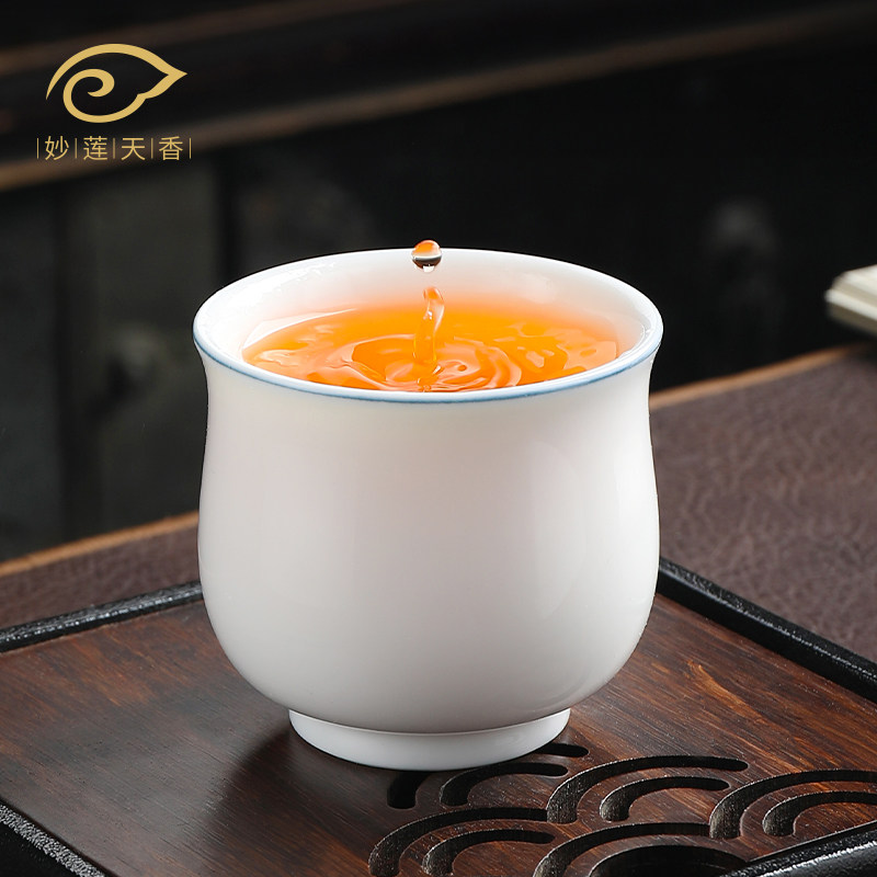 Wonderful lotus-scented artisanal grass wood grey glazed master's cup Deed goat fat jade porcelain white porcelain single-cup ceramic tea drinking cup