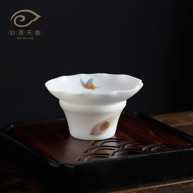 Wonderful lotus-scents peacock filter screen for tea leaking tea fight tea tennis fair cup home white porcelain tea set accessories