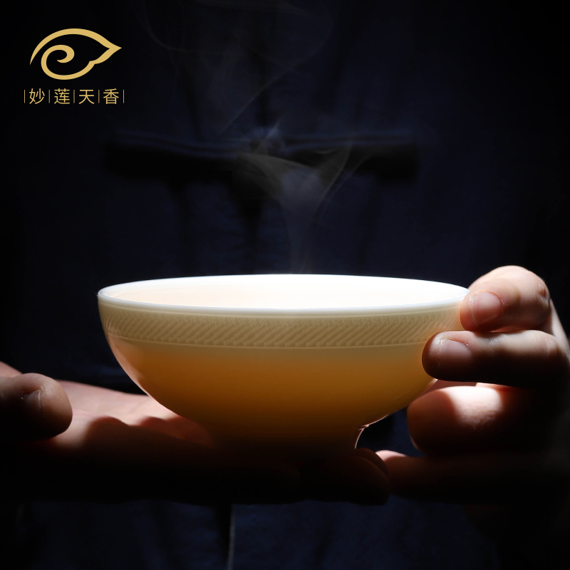 Inexplician Sky Balsamic White Porcelain Bracelet Large Tea Bowl Shea Butter Jade Porcelain Master's Cup Tasting Cup Personal Single Cup Men
