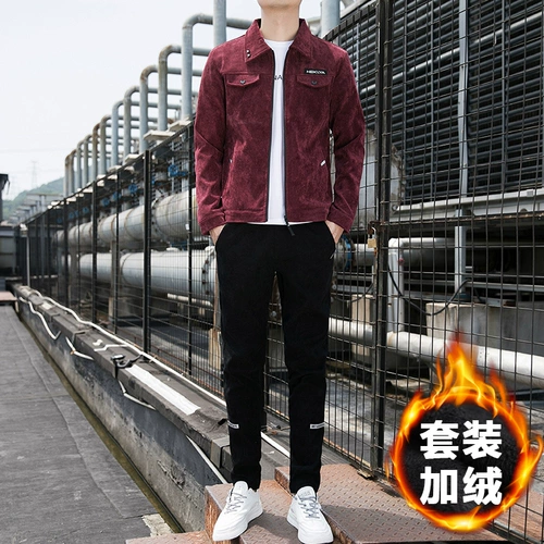 Спортивный комплект, вельветовая мужская утепленная куртка для отдыха