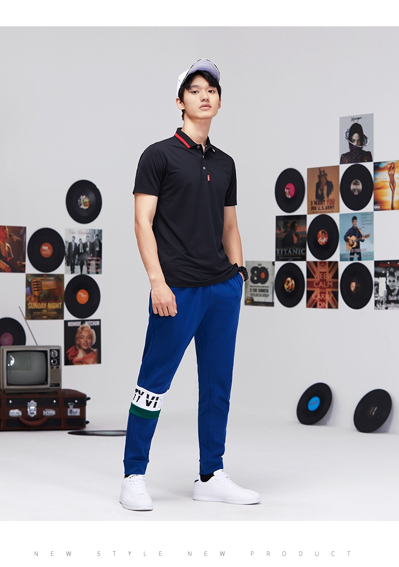 Áo thun nam tay ngắn Xtep 2019 mùa xuân mới thoáng khí thoải mái áo sơ mi kẻ sọc thời trang nam - Áo polo thể thao áo polo đen