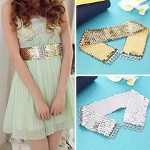 Womens Cool Punk Sparkling Sequins Elastic Stch Wide Waistb