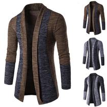 Men Coat Long Contrast Color Patchwork Autumn Winter Keep Wa