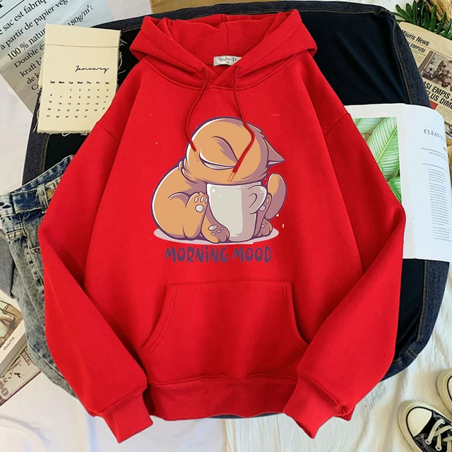 [Худи kawaii кот Cartoon Print женское худи с капюшоном]