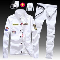Spring Autumn Mens Thin Long Sleeve Denim Coat Pencil Pants