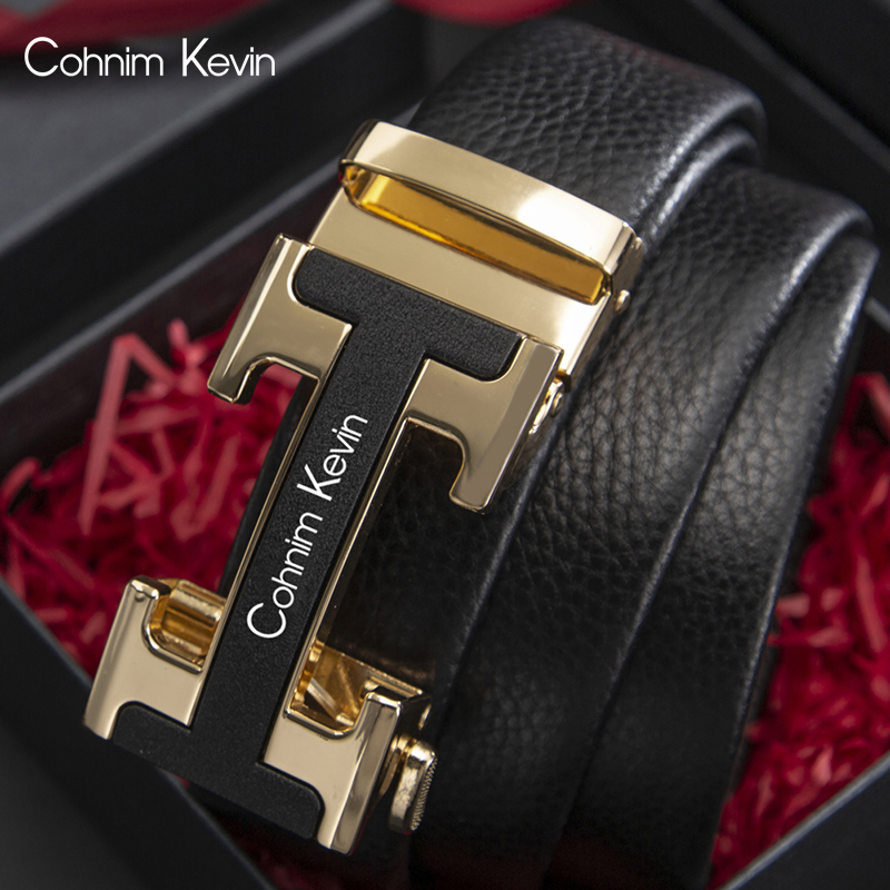 Men's belt Cohnim Kevin leather brand pants belt Young people's wild automatic buckle high-end belt