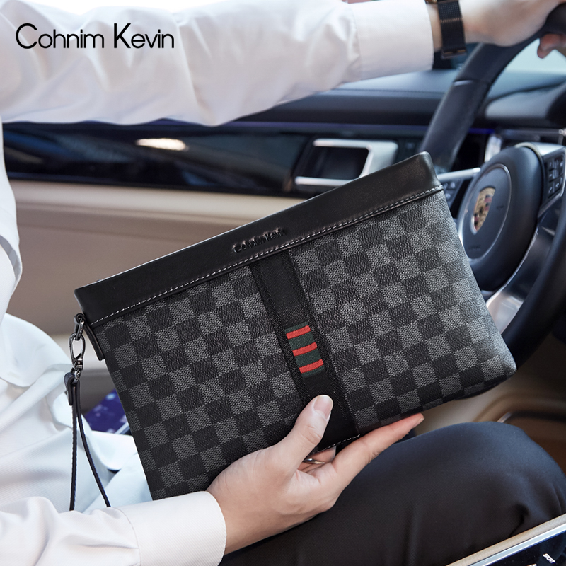 Cohnim Kevin men's clutch bag genuine leather fashion clip bag envelope bag clutch bag casual brand handbag men