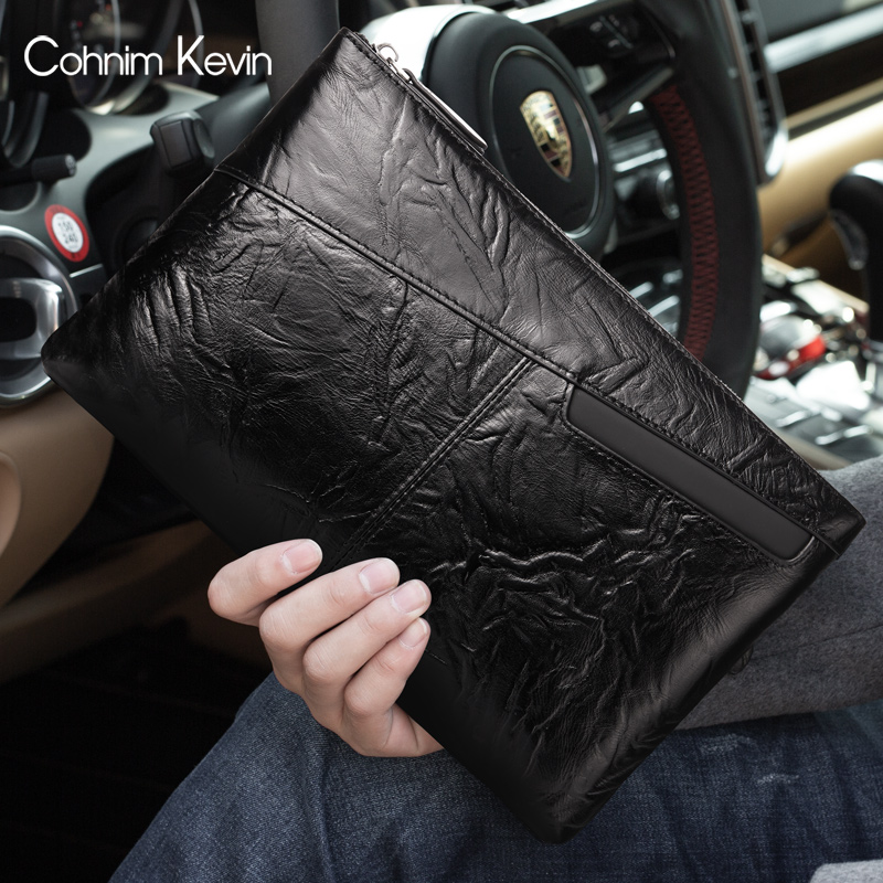 Cohnim Kevin men's handbag genuine leather business front layer cowhide jacket bag clutch bag men casual leather bag men