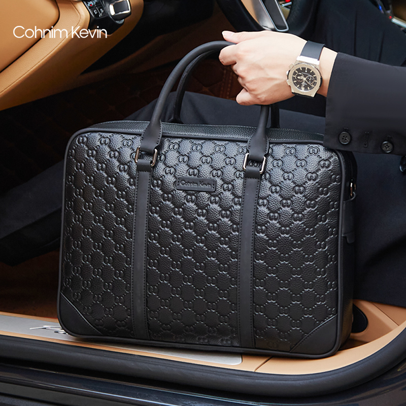 Cohnim Kevin Men's handbag Large capacity Luxury goods Leather Routine Business Briefe man