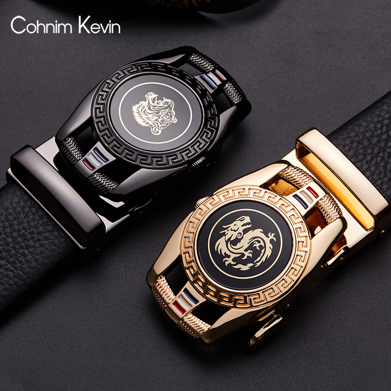 Cohnim Kevin Belt Men Genuine Leather Automatic Buckle Business Tide Youth Pants With Head Layer Bull Leather Waist