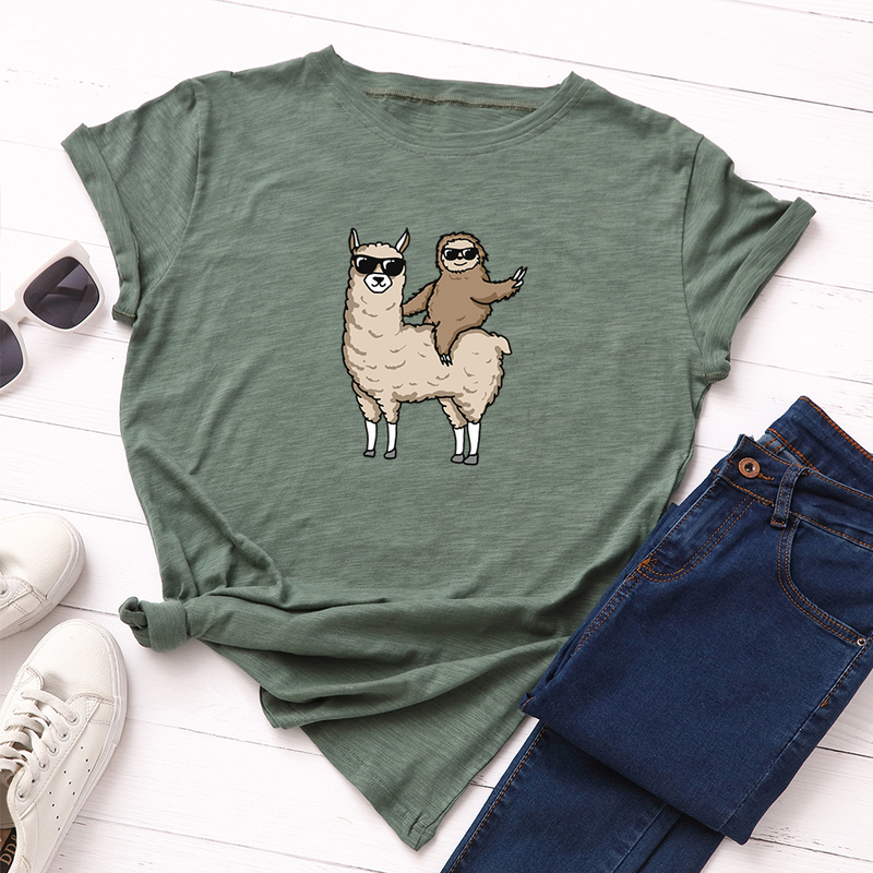 Shopee Wish Ebay Amazon New Cross-Border Creative Quirky Loose Plus-Size Round Neck Short-Sleeve T-Shirt for Women