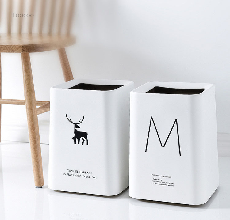 Deer Nordic Square Uncovered Trash Can Home Living Room Kitchen Makeup Room Office Japanese Double Layer Ins