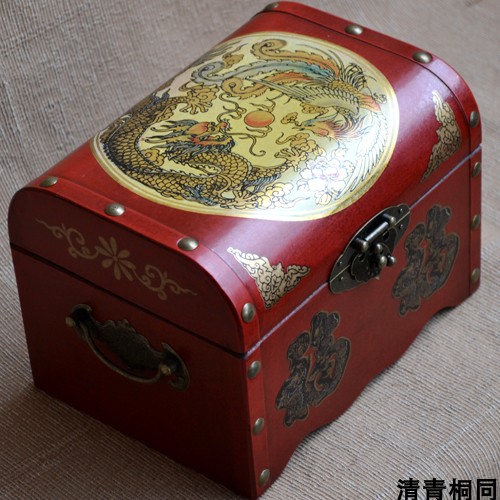 Retro lacquerware jewelry box Chinese antique European dressing box bride accessories Pingyao makeup wedding