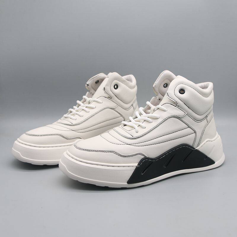 Cow goods are scarce and leaked foreign trade tail single leather men's shoes thick bottom all-match comfortable top layer cowhide high-top trend board shoes