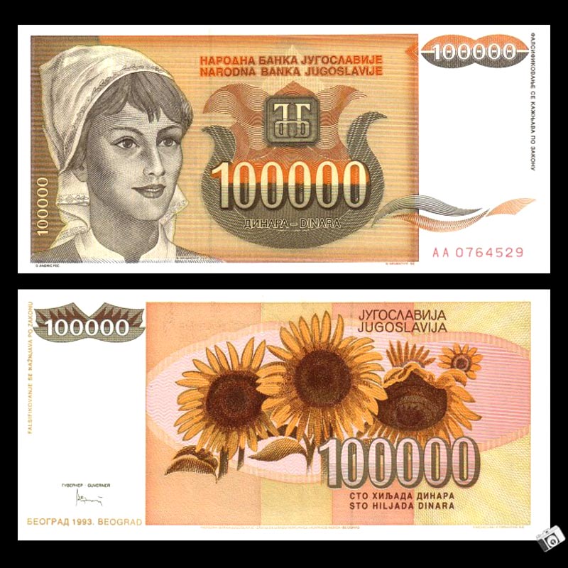 (Europe)New UNC Yugoslav 100,000 Dinar Foreign Banknote 93 Edition