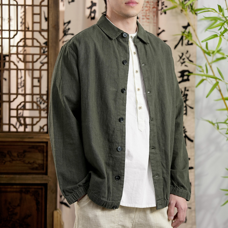 A Simple Linen Jacket for Men in Autumn, Cotton and Linen Shirt, Solid Color, Chinese Style, Simple, Retro, Loose, Versatile, Casual A Simple Linen Jacket for Men in Autumn, Cotton and Linen Shirt, Solid Color, Chinese Style, Simple, Retro, Loose, Versatile, Casual