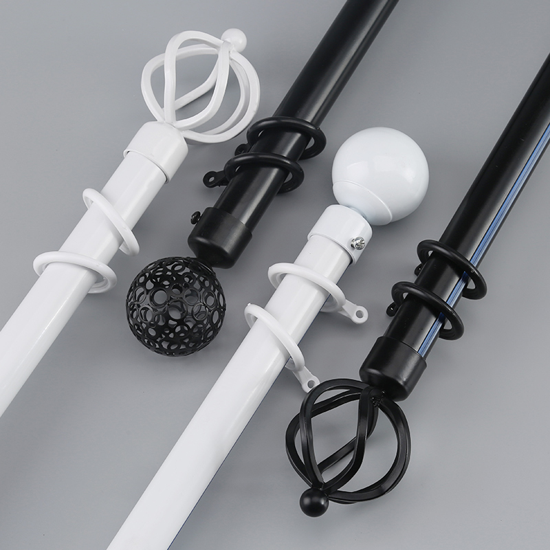 Nordic light luxury black curtain pole thick aluminum alloy Roman pole single rod double pole bracket punched hanging ring accessories