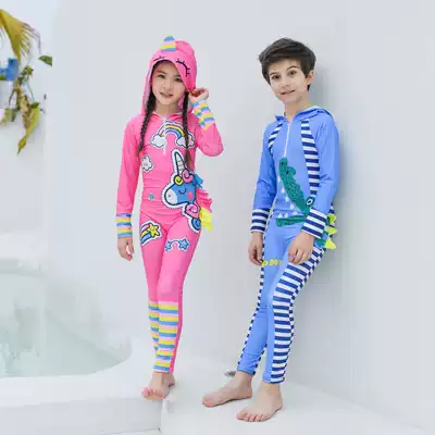 Children's one-piece swimsuit Male and female children Youth Middle and senior children Student training sunscreen long-sleeved trousers Diving swimsuit