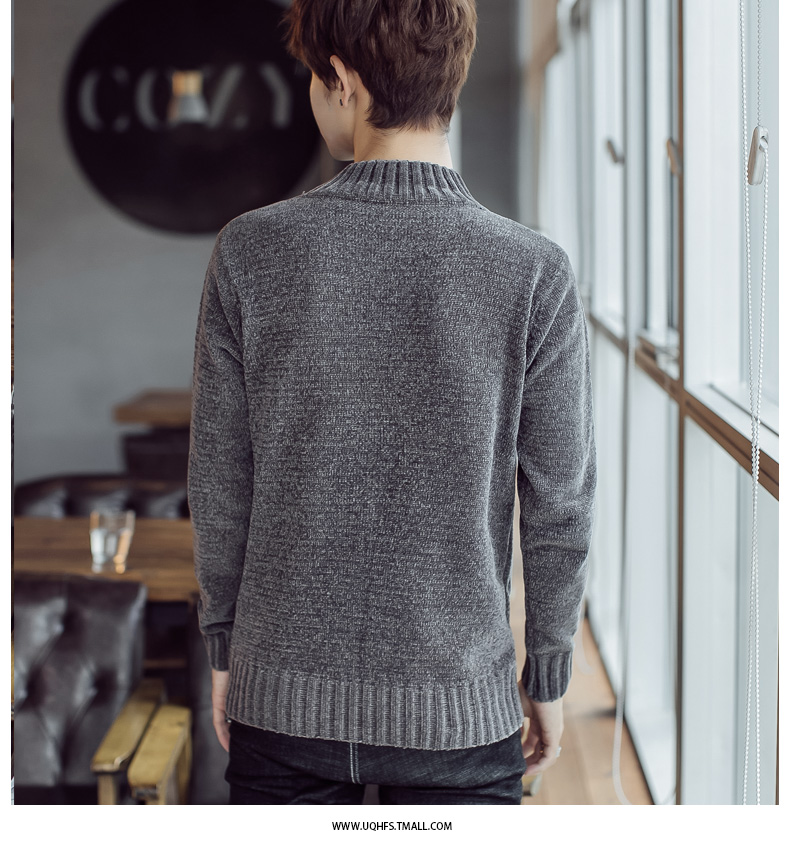 Chenille mùa thu và mùa đông nam áo len cao cổ Hàn Quốc Slim nửa cao cổ áo len học sinh áo len áo len nam trung niên