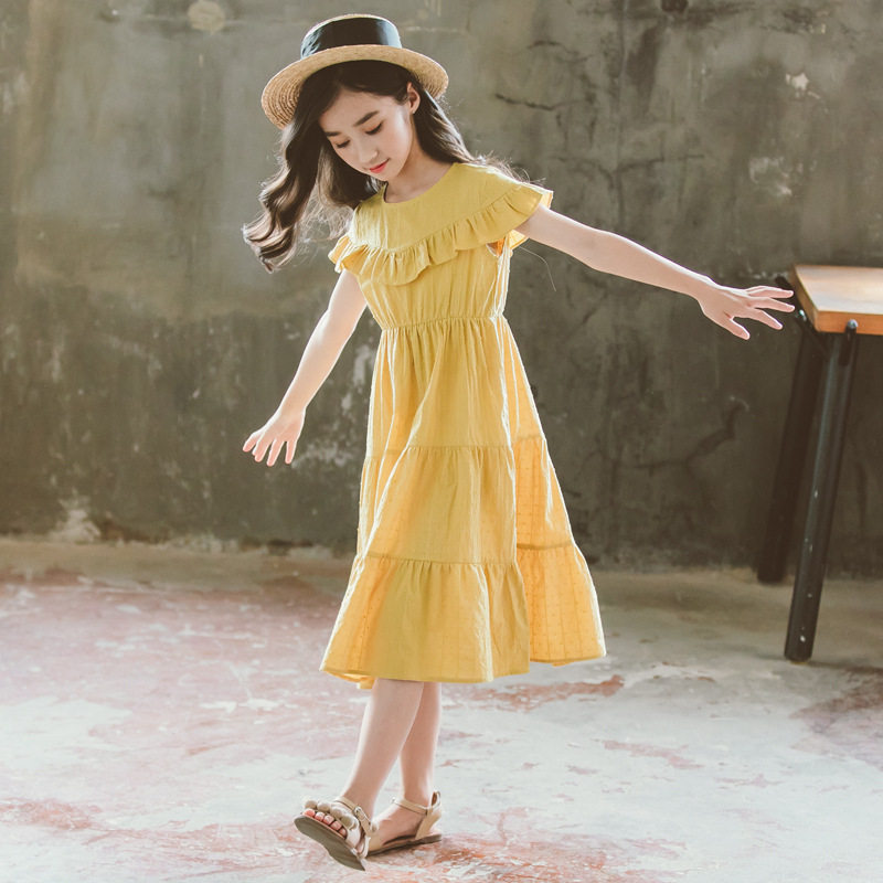 Next Kiss girls dress summer cotton cotton round collar lock leaf dress leisure dress