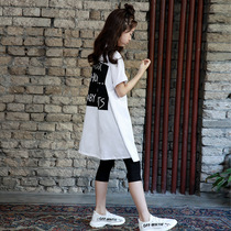 UK NEXT KISS summer dress new girls set cotton T-shirt mid-length Korean version loose short sleeve two-piece set