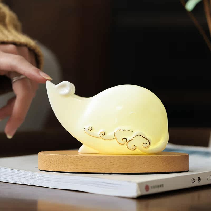 Rat Year Auspicious Pendulum Pieces Ceramic White Porcelain Small Night Light Rechargeable Sleep Baby Suckling Eyes Bedside Headlights