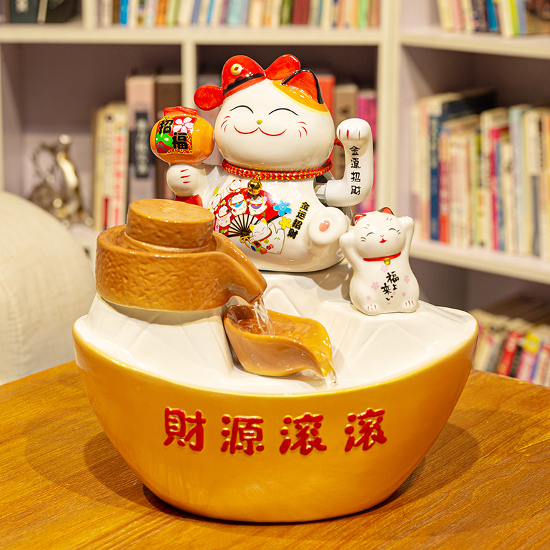 Ceramic Flowing Water Swing Piece Handicraft Creative Tricks cat water flow instrumental opening Gift hotel foyer Feng Shui Swing