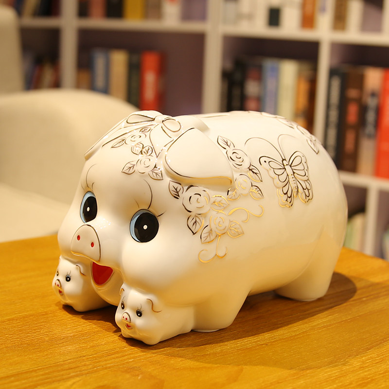 Piggy Bank adult children's golden pig savings tank piggy bank ceramic oversized pig event gift opening ornaments