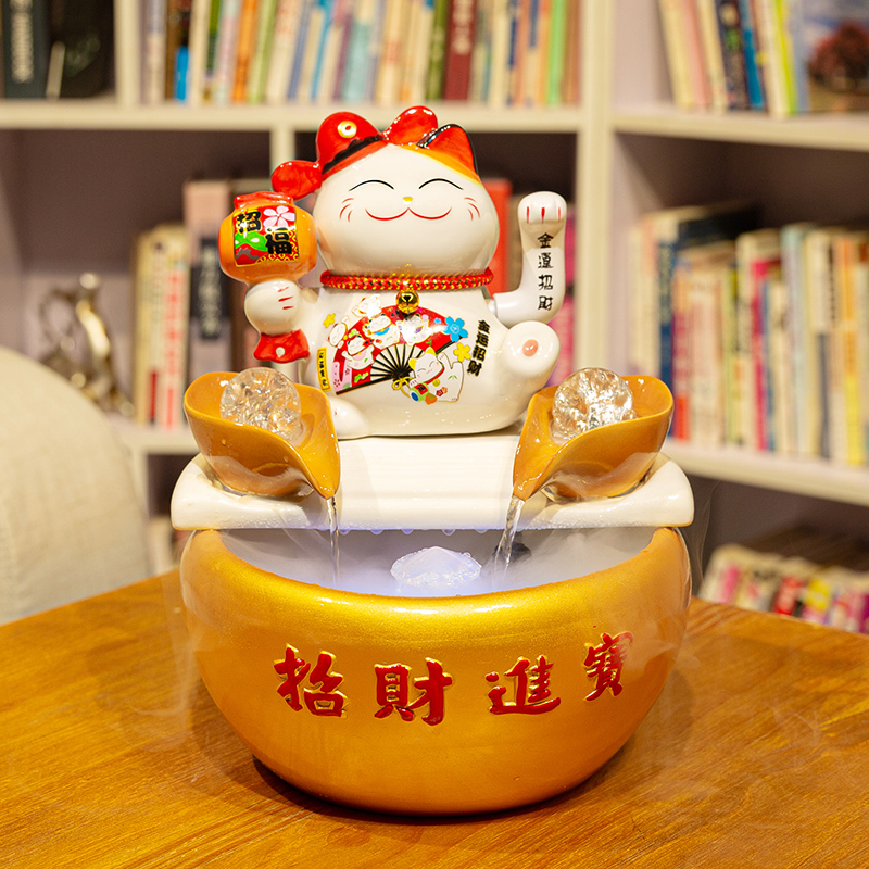 Ceramic water dispenser decoration handicraft lucky cat atomizer opening gift grapefruit peel art study abroad green cloth