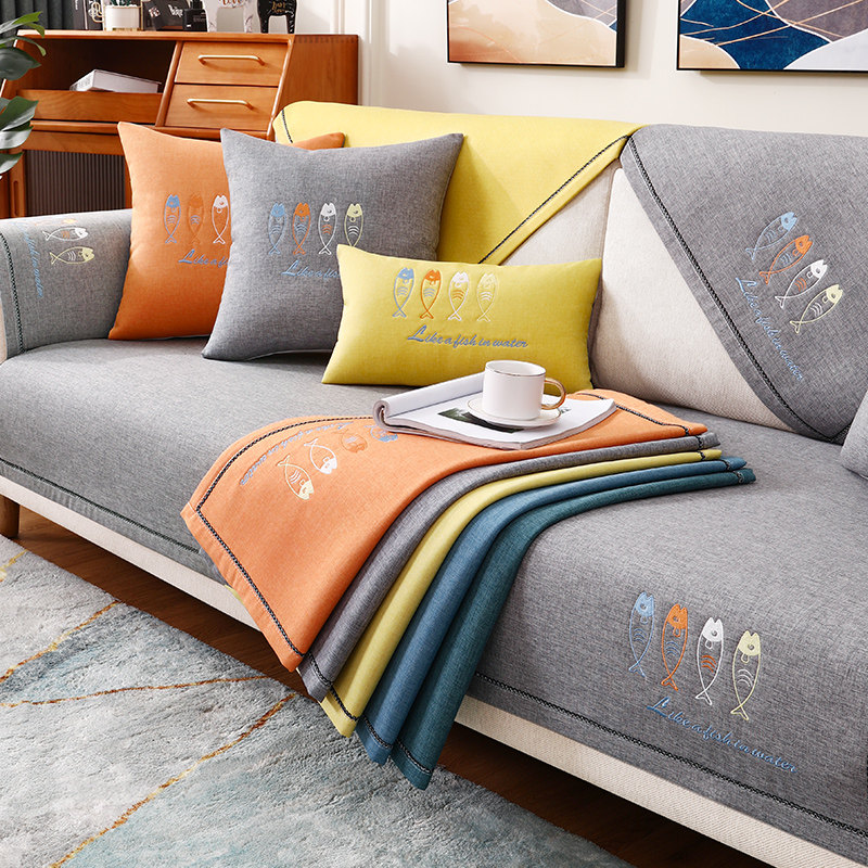 Nordic minimalist sofa cushion anti-slip cotton linen cushions upscale leather sofa cover thickened Four Seasons universal cover cloth towels