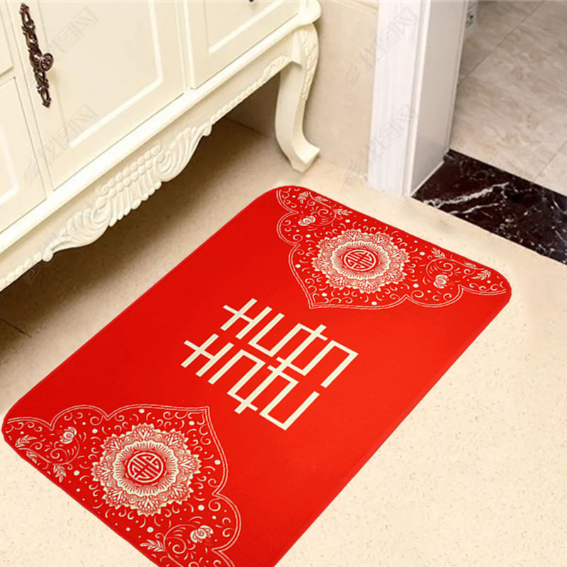 Wedding Wedding room carpet Bedroom Romantic new house decoration Woman's wedding happy word doormat supplies Door mat red