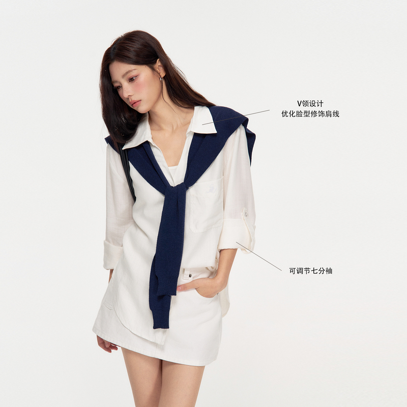 Insliisa White Tencel Lyocell Long-Sleeved Shirt for Women, Versatile Casual Korean Style Sun Protection Lapel Loose Shirt