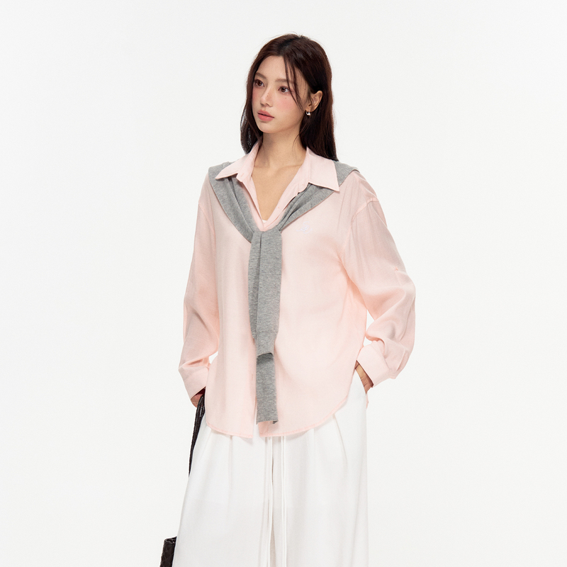 Insliisa Lazy Style Light Pink White-Enhancing Loose Long-Sleeved Shirt for Women 2026 Summer Korean Casual Sun Protection Shirt