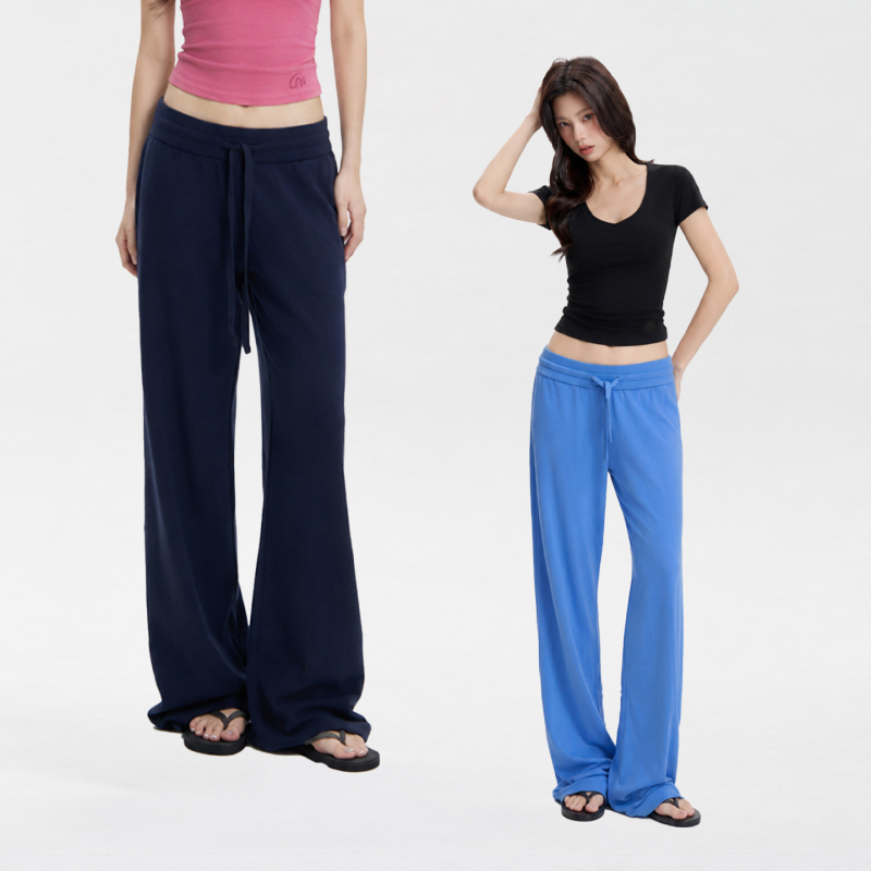 Insliisa Drawstring Low-Waist Casual Pants for Women, Summer 2026 New Style, Drapey Niche Korean-Style Straight-Leg Long Pants