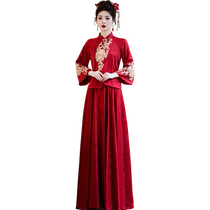 Cheongsam toasting suit bride engagement red new Chinese Xiuhe suit wedding suit long-sleeved suit wedding dress for women winter