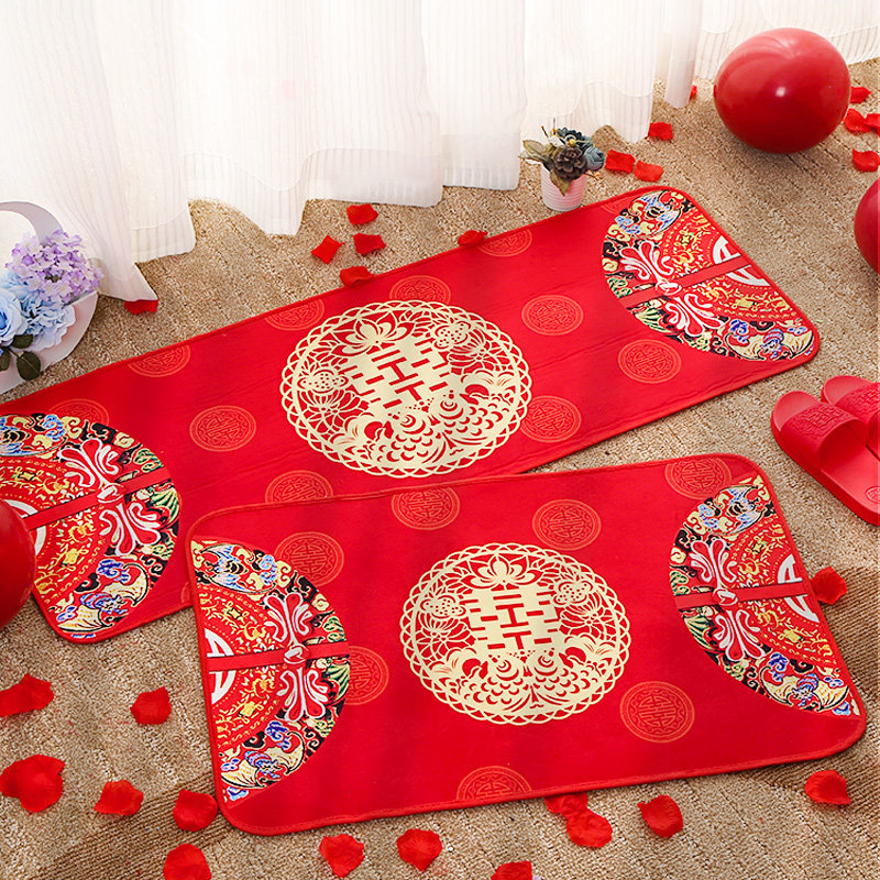 Wedding supplies door mat floor mat red foot cushion Chinese room decoration wedding room happy word carpet into the door wedding celebration wedding