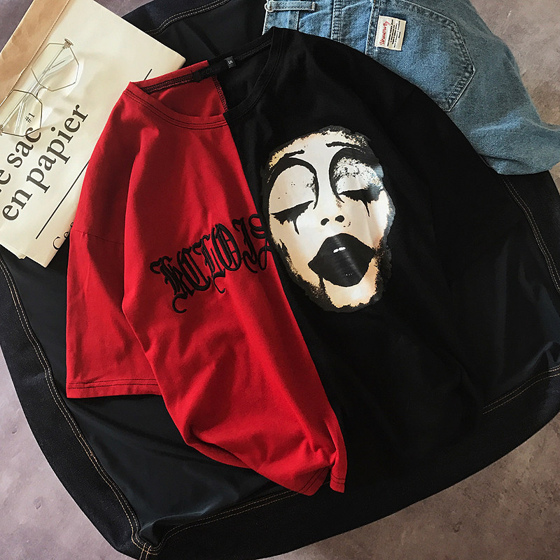 TIM呆呆短袖T恤男夏季新款日系宽松个性印花体恤青年情侣款T恤衫