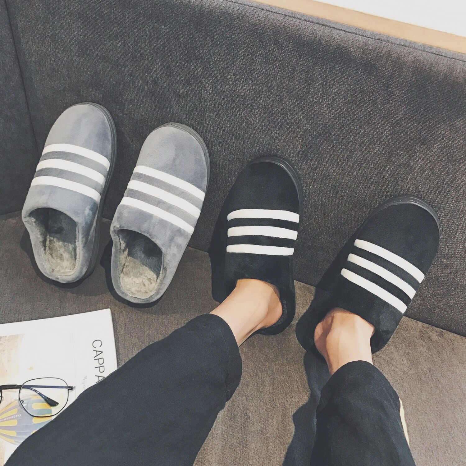 TIM呆呆冬季新款棉拖鞋男家居室内防滑加绒情侣款潮流保暖拖鞋女