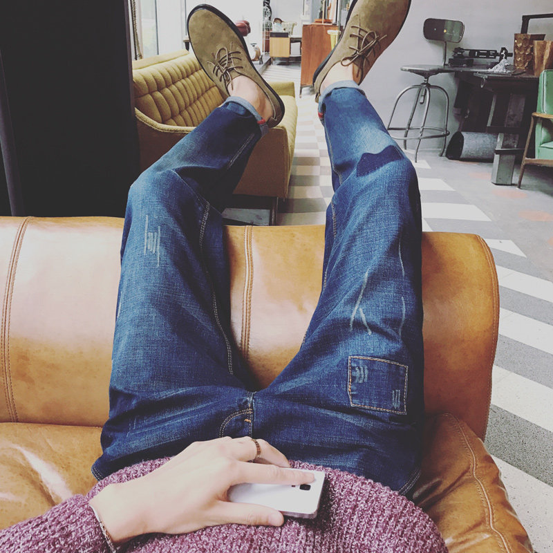 TIM呆呆日系冬季男士牛仔裤韩版修身青年小脚裤休闲裤长裤男潮流