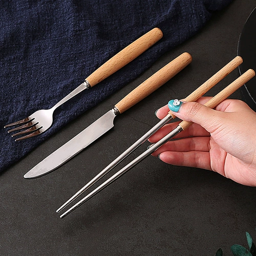 Посуда для домашнего использования из нержавеющей стали, вилка, палочки для еды, ложка, комплект, полный комплект