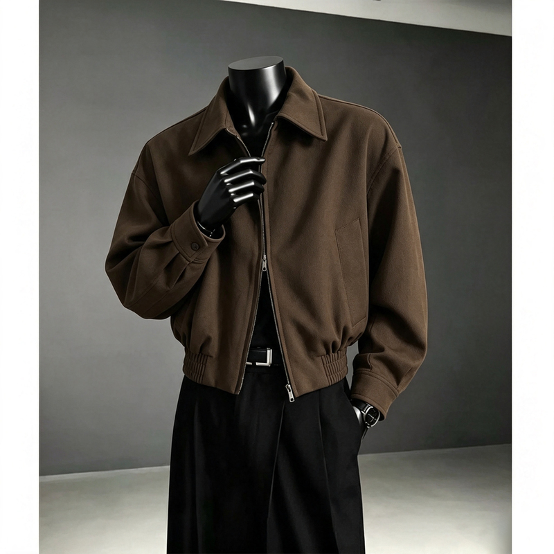 Men's Brown Executive Jacket, Autumn American Style, Short and Wide Boxy Trendy Workwear Jacket, Cool and Versatile Top